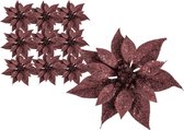 10x stuks decoratie bloemen kerststerren donkerrood glitter op clip 18 cm - Decoratiebloemen/kerstboomversiering