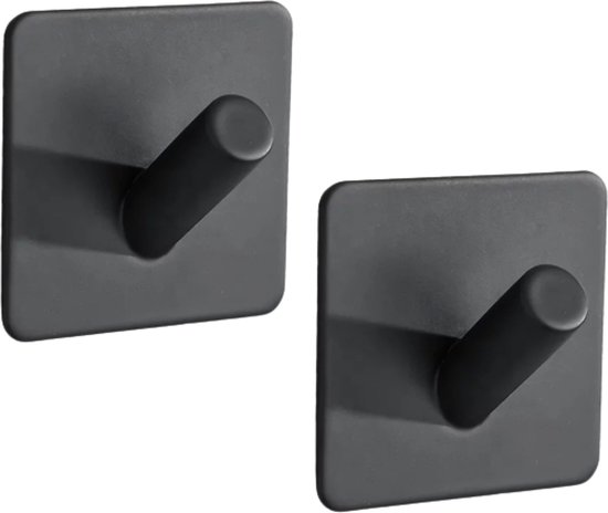 Setje van 2 Handdoekhaakjes (Zelfklevend) van RVS Zwart – Zelfklevende Haakjes – Wandhaak – Handdoekhouder – Ophanghaken voor Keuken of Badkamer – 2 Stuks