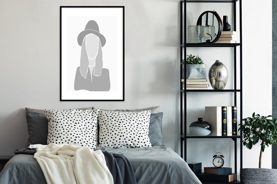 Cadre photo avec affiche - Femme - Zwart - Wit - 60x90 cm - Cadre pour affiche