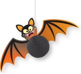Halloween thema hangende vleermuis decoratie zwart/oranje 30 cm brandvertragend papier