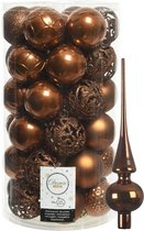 Kunststof kerstballen D6 cm - incl. glazen piek glans - kaneel bruin