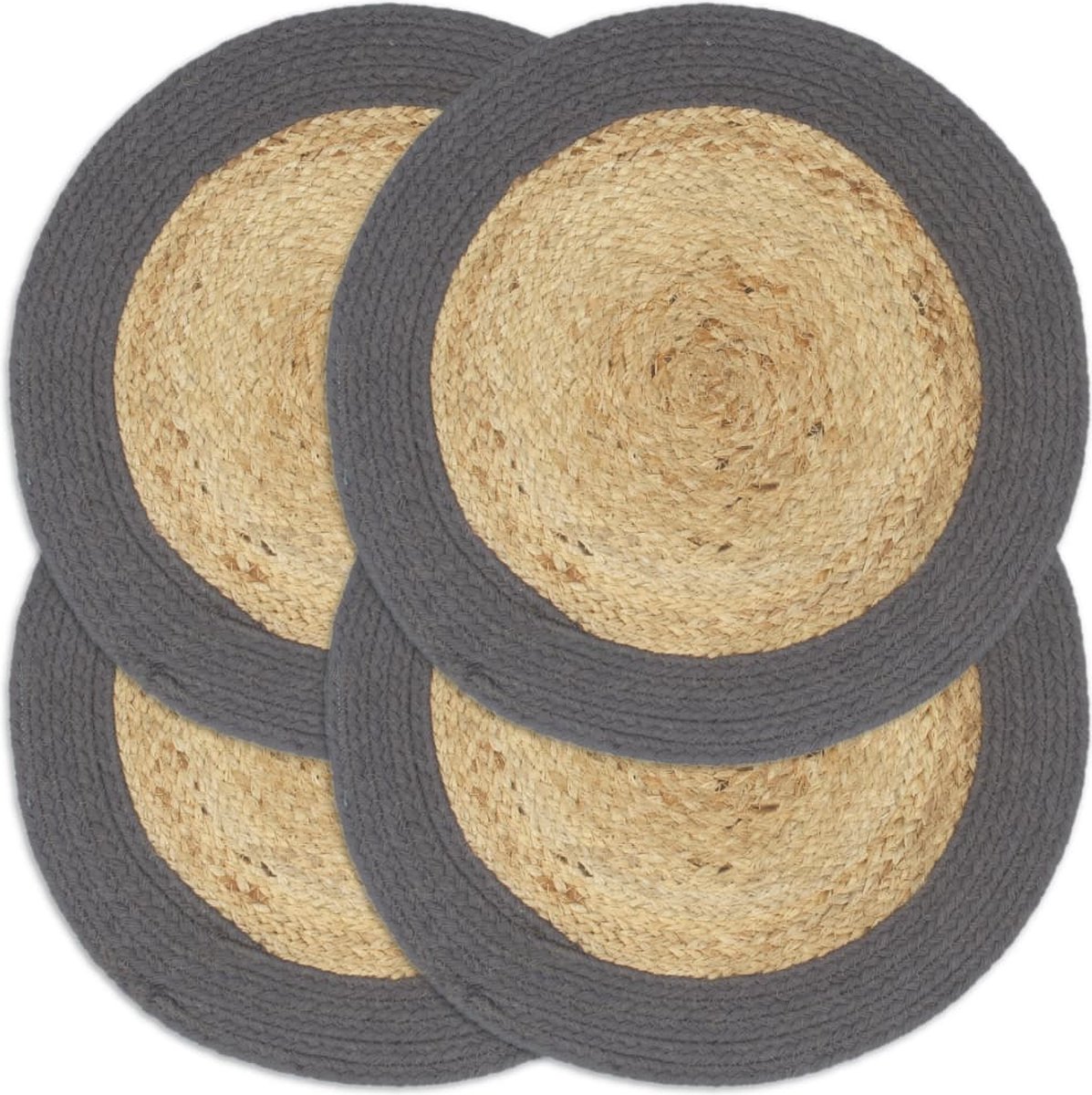 vidaXL Placemats 4 st 38 cm jute en katoen natuurlijk en antraciet