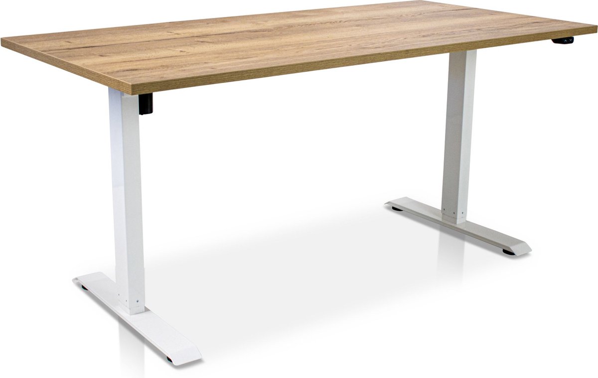 Multi Ratio Zit-sta bureau elektrisch verstelbaar - MRC EASY | 160 x 80 cm | inclusief stekkerdoos en kabelklemmen | frame wit - blad robuust eiken Wit frame