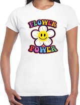 Toppers Jaren 60 Flower Power verkleed shirt wit met emoticon bloem dames - Sixties/jaren 60 kleding XXL