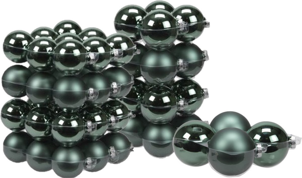 56x stuks glazen kerstballen emerald groen 6, 8 en 10 cm mat/glans - Kerstversiering/kerstboomversiering