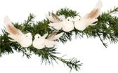 4x Kerstboomversiering glitter witte vogeltjes op clip 11 cm - Kerstboom decoratie vogeltjes