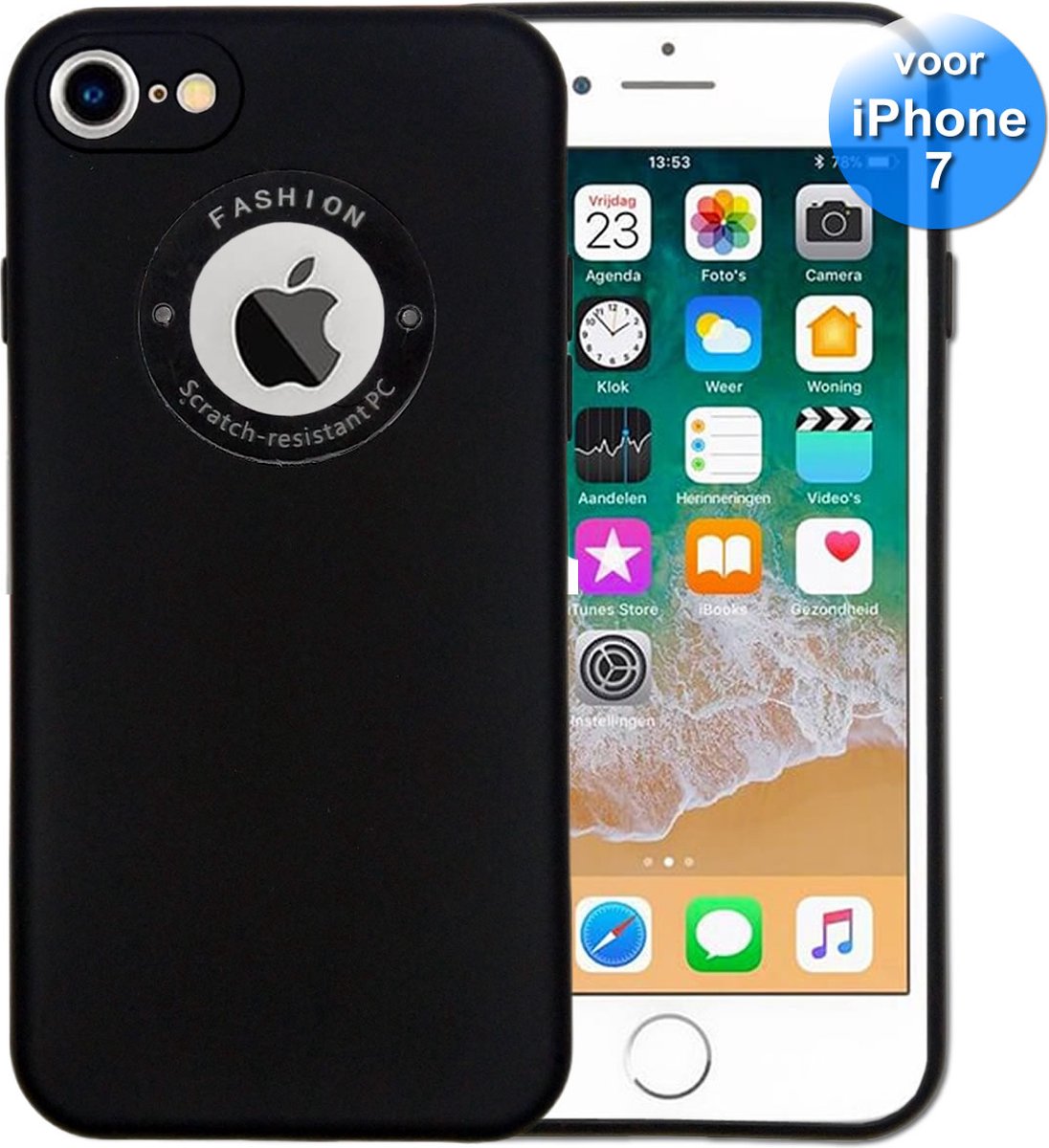 Telefoonhoesje geschikt voor de iPhone 7 - Siliconen - Back Cover met Venster - Zwart