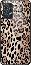 Casimoda® hoesje - Geschikt voor Samsung Galaxy A32 4G - Luipaard print bruin - Luxe Hard Case Zwart - Backcover telefoonhoesje - Bruin/beige