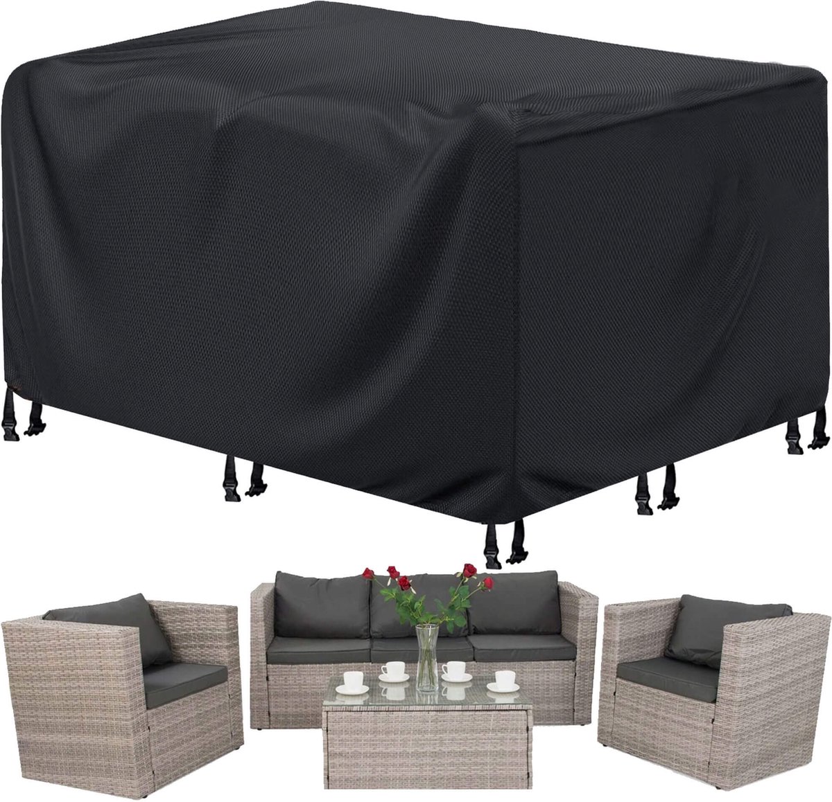 springos Tuinsethoes | Beschermhoes Tuinset | Hoes Tuinset | Waterbestendig | 242 x 162 x 100 cm | Zwart