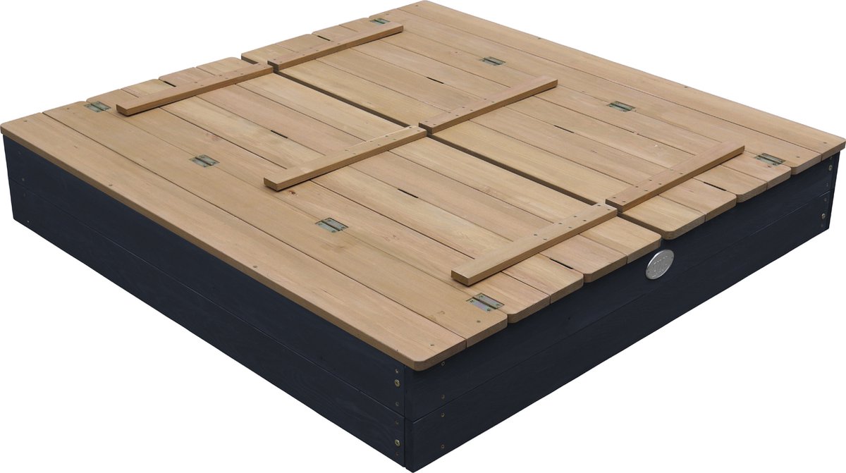 AXI Ella XL Houten Zandbak in Antraciet/Bruin- Met Zitbankjes en Deksel - FSC hout - 120x120x20cm - Zandbak voor kinderen — afbeelding 15