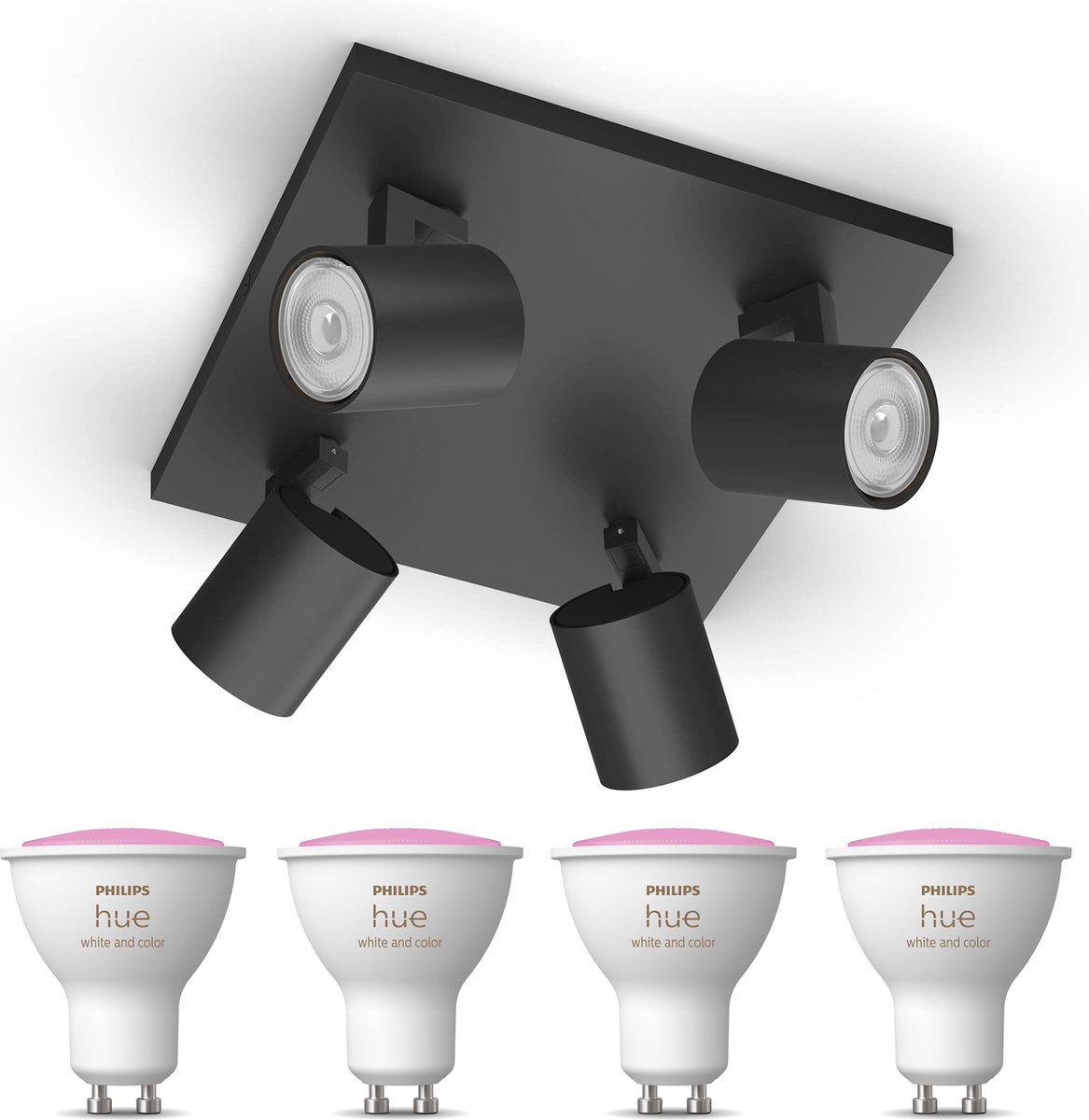 Philips Myliving Runner Opbouwspot met Philips Hue White & Color Ambiance GU10 - Spotjes Opbouw - Bluetooth - 4 Lichtpunten - Zwart