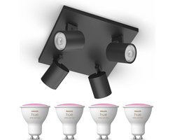 Philips Hue Runner Opbouwspot (Zwart) - Wit en Gekleurd Licht - Plafondspot met 4 Lichtpunten -…