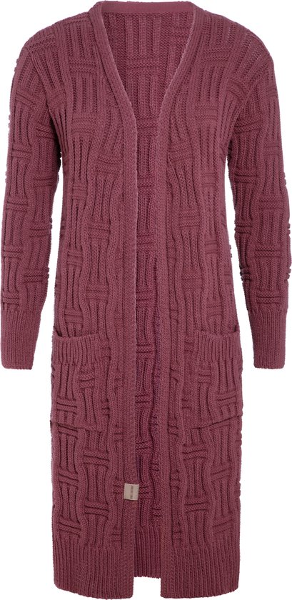 Knit Factory Bobby Long Knitted Cardigan Femme - Rouge Pierre - 40/42 - Avec poches latérales