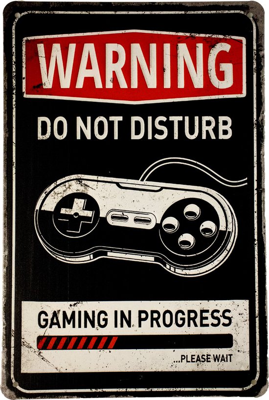 Warning gaming in progress - Gamer - Metalen wandbord - Game decoratie - Metalen borden - Game room decoratie - Wandborden - Metalen bord - Game room - 20 x 30cm