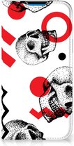 Bookstyle Case Geschikt voor iPhone 14 Pro Max Smart Cover Skull Red
