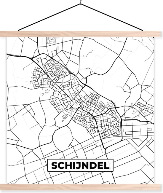 Porte-affiche avec affiche - Affiche scolaire - Schijndel - Carte - Carte - Plan de la ville - 40x40 cm - lattes vierges