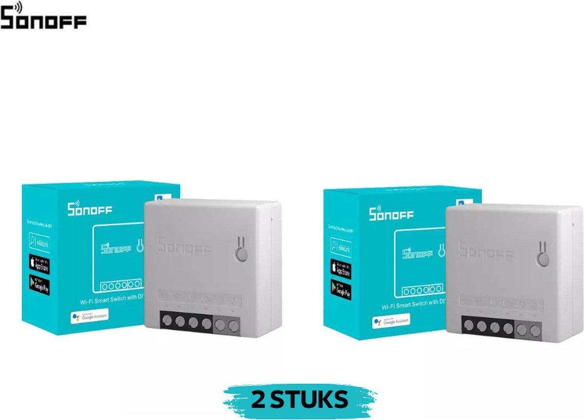 2 Stuks - Sonoff - MINI R2 Inbouw Smart WiFi Schakelaar - 2-Weg Slimme Schakelaar - Compatibel met Google Assistant | Google Nest & Alexa - Afstandsbediening, Spraakbesturing, DIY-modus, 10A / 2200W (Bijgewerkte Versie)