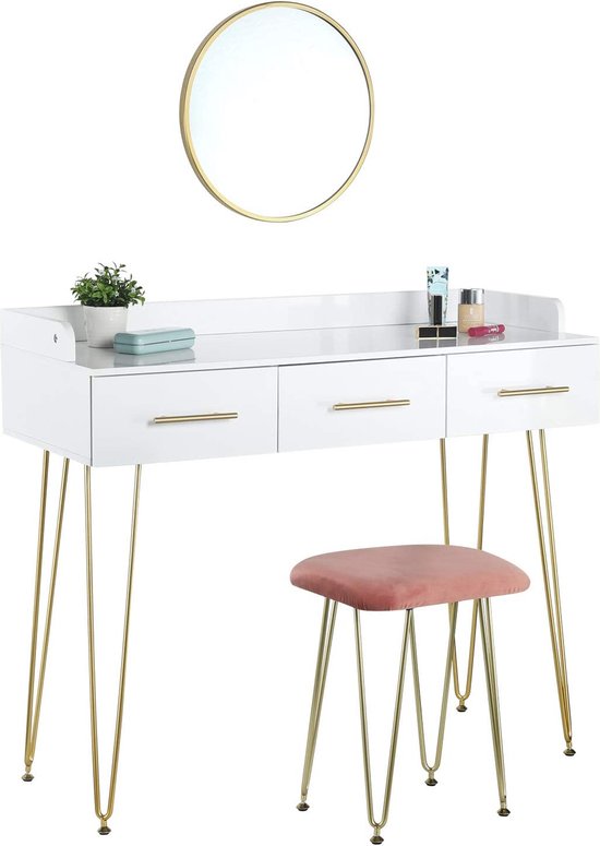 Make-uptafel, spiegel, 3 laden, wit Make-uptafel, spiegel, 3 laden, wit