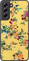 Casimoda® hoesje - Geschikt voor Samsung Galaxy S21 FE - Bloemen geel flowers - Zwart TPU Backcover - Bloemen - Geel