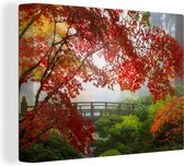 Canvas schilderij - Japans - Brug - Japanse esdoorn - Bomen - Natuur - Schilderijen op canvas - Canvas doek - 40x30 cm - Muurdecoratie