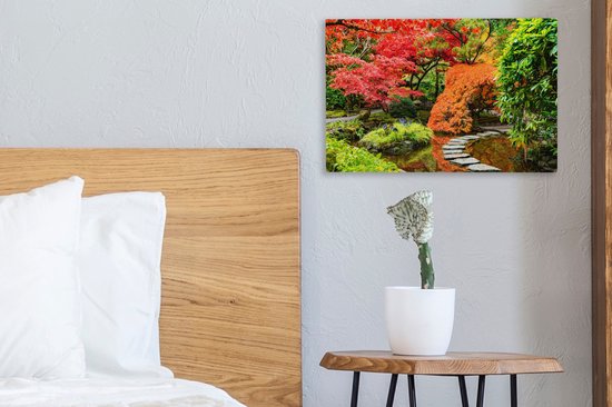 Canvas schilderij - Bomen - Stenen - Pad - Natuur - Japans - Schilderijen op canvas - 30x20 cm - Canvasdoek - Muurdecoratie