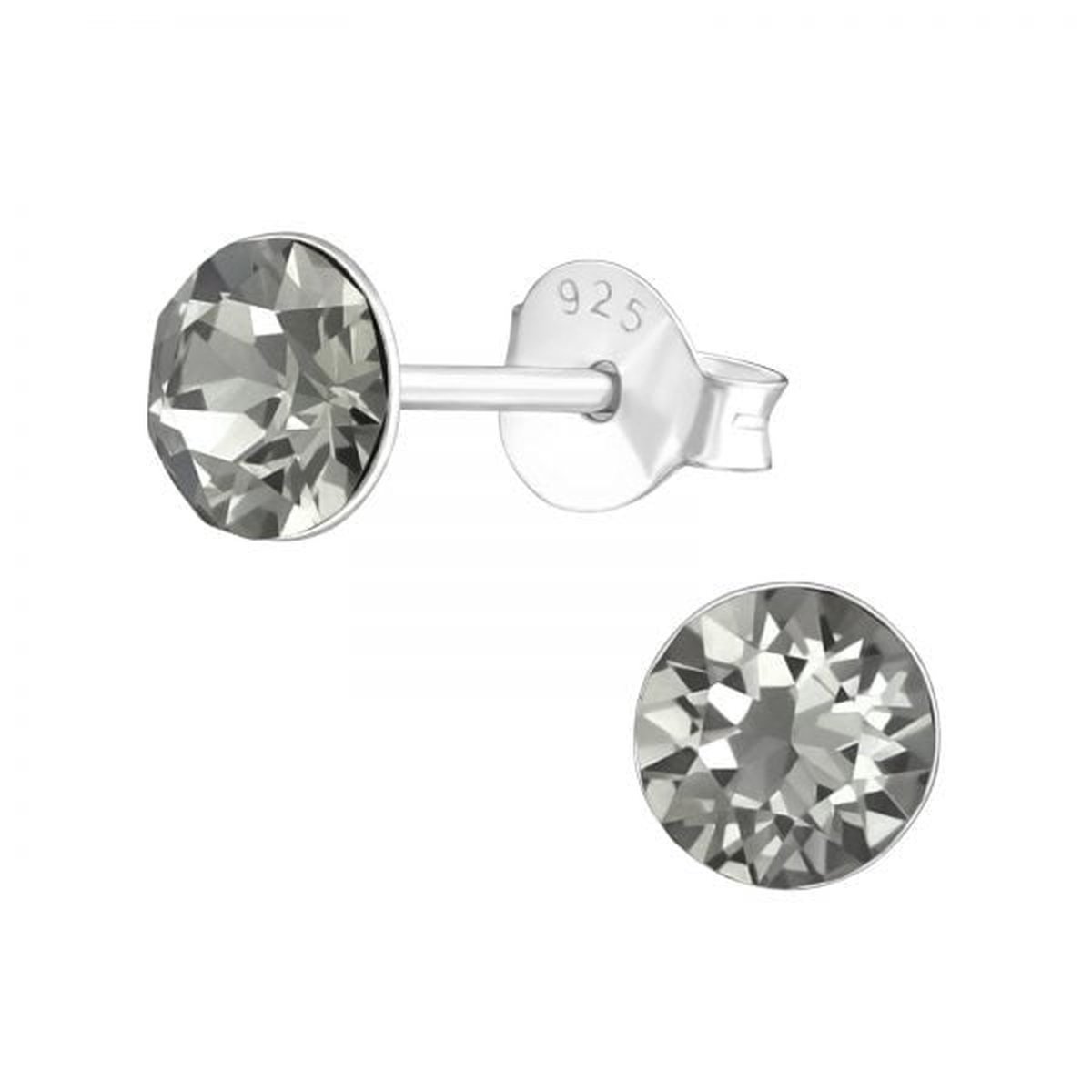 Zilveren oorknop, Lebowski kristal Black Daimond (8mm)