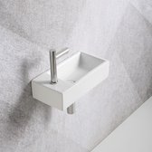 Fonteinset Mia 40.5x20x10.5cm glans wit links inclusief fontein kraan, sifon en afvoerplug chroom