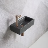 Fonteinset Mia 40.5x20x10.5cm mat antraciet links inclusief fontein kraan, sifon en afvoerplug copper