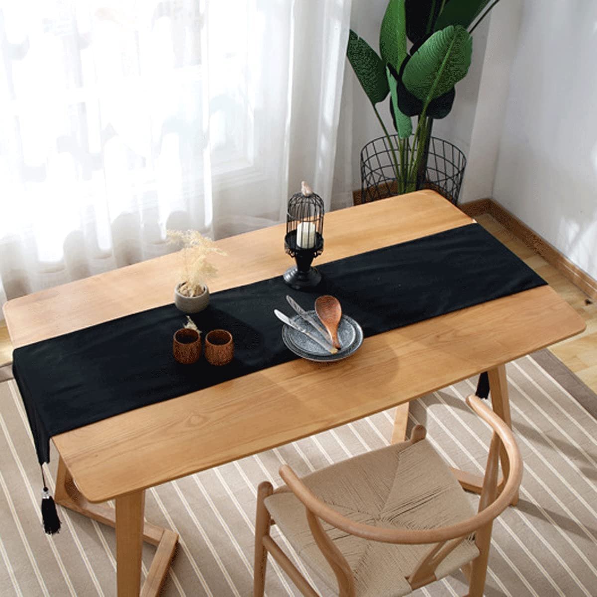 Tafelkleden , Tafeldoek voor Keuken Dinning Picknick Tafelblad Decoratie (zwart, (33x160cm/13x63in))