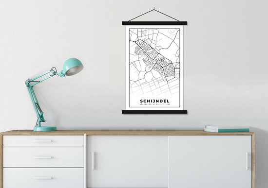 Porte-affiche avec affiche - Affiche scolaire - Plan de la ville - Schijndel - carte - plan d'étage - 60x90 cm - Lattes noires