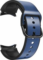 By Qubix 2 in 1 siliconen- leren bandje 20mm - Blauw - Geschikt voor Samsung Galaxy Watch 6 - Galaxy Watch 6 Pro - Galaxy Watch 5 - Galaxy Watch 5 Pro - Galaxy Watch 4 - Galaxy Watch 4 Classic