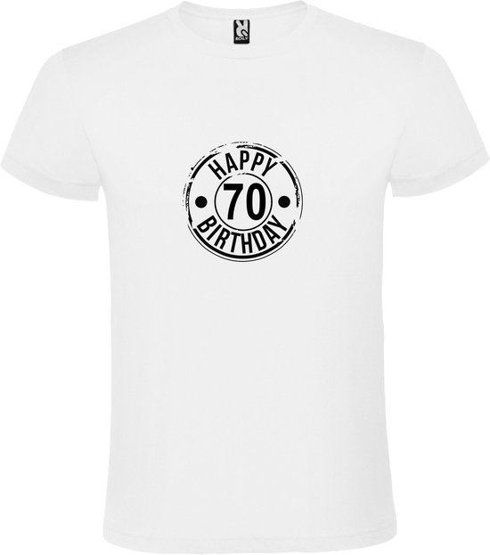 Wit T-Shirt met “ Happy Birthday 70 “ print  Zwart Size XL