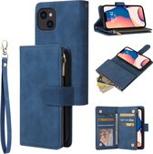 Luxe Telefoonhoesje voor Apple iPhone 14 | Hoogwaardig Leren Bookcase | Lederen Wallet Case | Luxe Uitstraling | Pasjeshouder 6 stuks | Blauw
