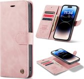 Casemania Hoesje Geschikt voor Apple iPhone 14 Pro Max Pale Pink - 2 in 1 Magnetic Book Case