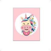 PosterDump - Lieve unicorn met bloemetjes roze - Baby / kinderkamer poster - Dieren poster - 30x21cm / A4