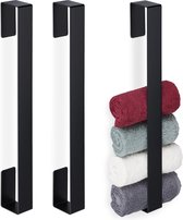 Relaxdays 3x handdoekrek zonder boren - handdoekhouder zwart - handdoekstang badkamer