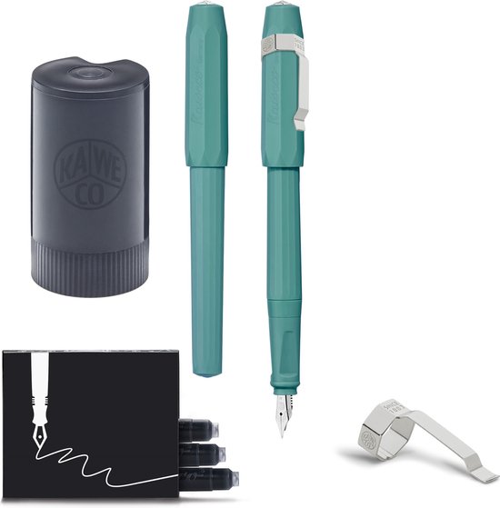 Kaweco PERKEO Breezy Teal Vulpen voor inktpatronen, schoolvulpen in turquoise, beginners vulpen met ergonomische handgreep voor comfortabel schrijven, 16 cm, veerbreedte: F (fijn