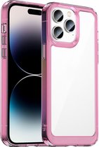 Mobigear Hoesje geschikt voor Apple iPhone 14 Pro Telefoonhoesje Hardcase | Mobigear Crystal Backcover | iPhone 14 Pro Case | Back Cover - Transparant / Magenta