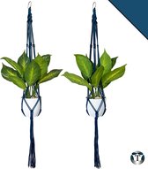 Luxe Plantenhangers | Peacock Blue| Set van 2 stuks | 100 cm | 100% Katoen | Handgemaakt | Macramé | Plantenpot Ophangen | Binnen & Buiten | Planten | TheOldOmen |