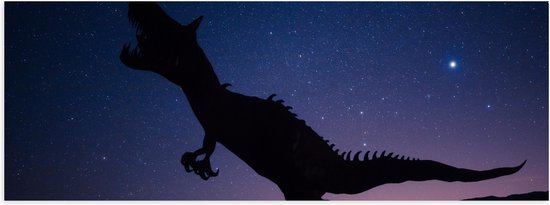 WallClassics - Poster (Mat) - Silhouette van een Dinosaurus in de Nacht - 90x30 cm Foto op Posterpapier met een Matte look