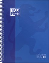 Oxford School Europeanbook - notitieboek - gekleurde rand - A4+ - ruit 5mm - 80 vel - 4 gaats - hardcover - donkerblauw