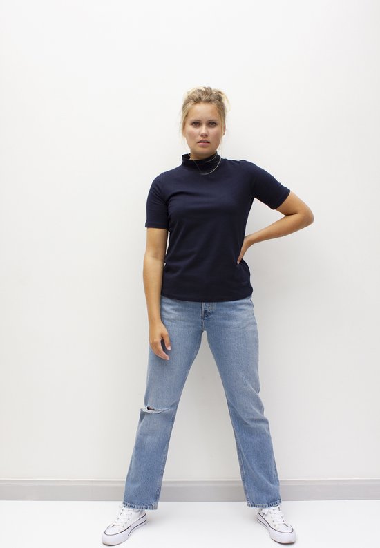 MOOI! Company - Dames T-shirt - MAARTJE - Turtleneck - Losse pasvorm - kleur Navy- S