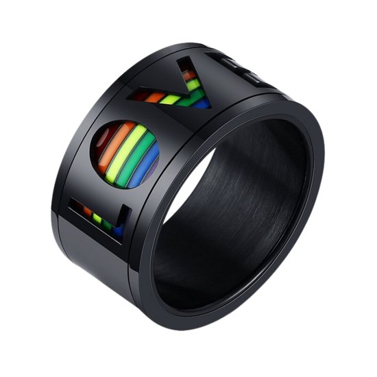 Anxiety Ring - (Love) - Stress Ring - Fidget Ring - Draaibare Ring - Angst Ring - Spinner Ring - Zwartkleurig RVS - (20.25 mm / maat 64)