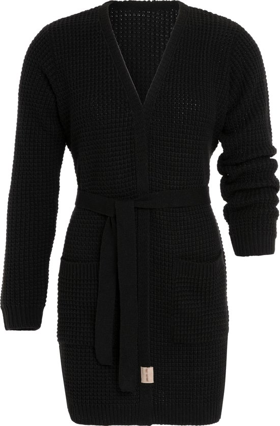 Knit Factory Robin Knitted Cardigan Femme - Zwart - 40/42 - Avec poches latérales et ceinture