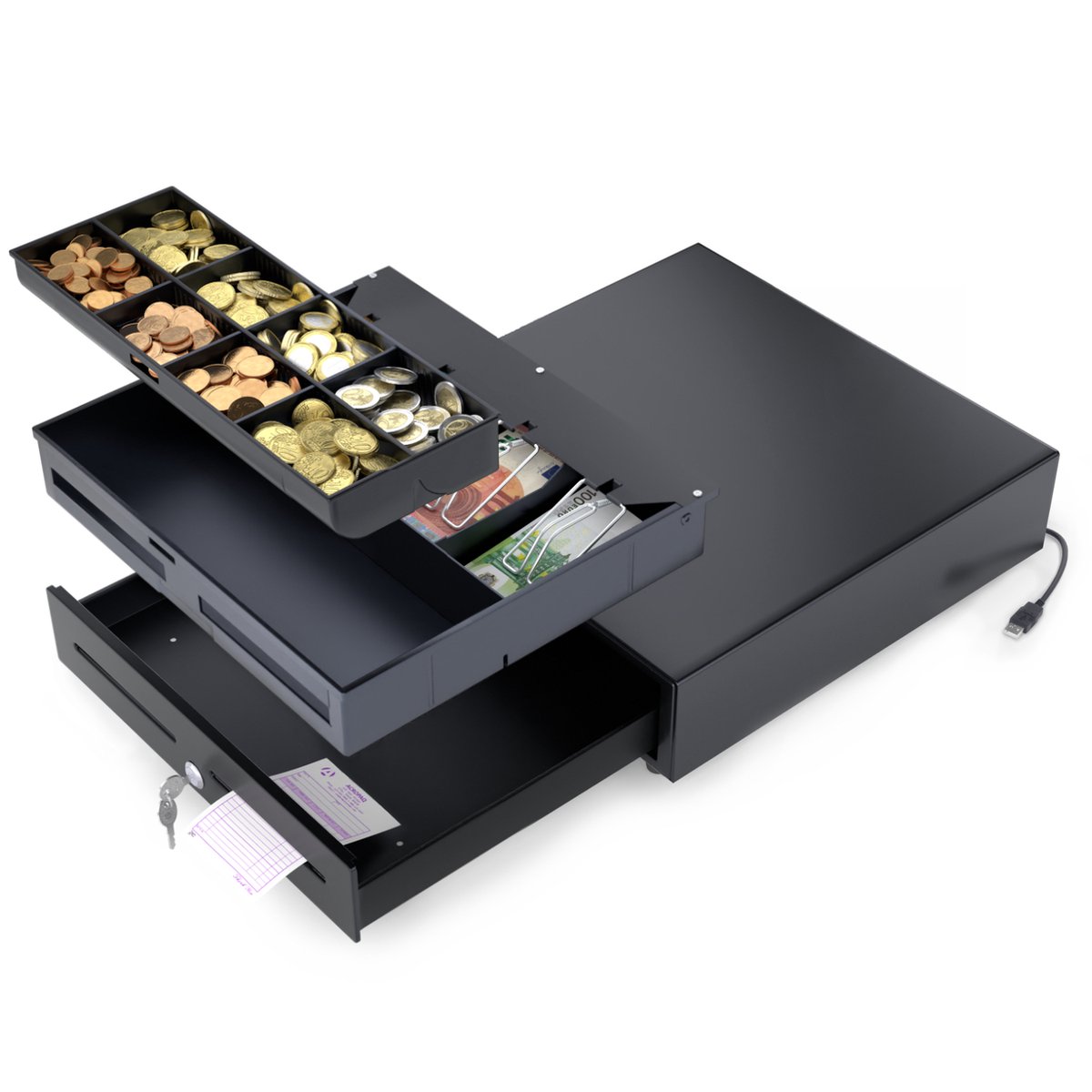 ACROPAQ Kassalade 41 x 41 cm – Geldlade met elektrische USB-opening – Kassa lade zwart – Model AC410USB