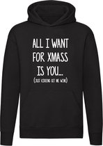 All I want for Chistmas is wine | hoodie | kerst | x-mas | kersttrui | capuchon | Zwart