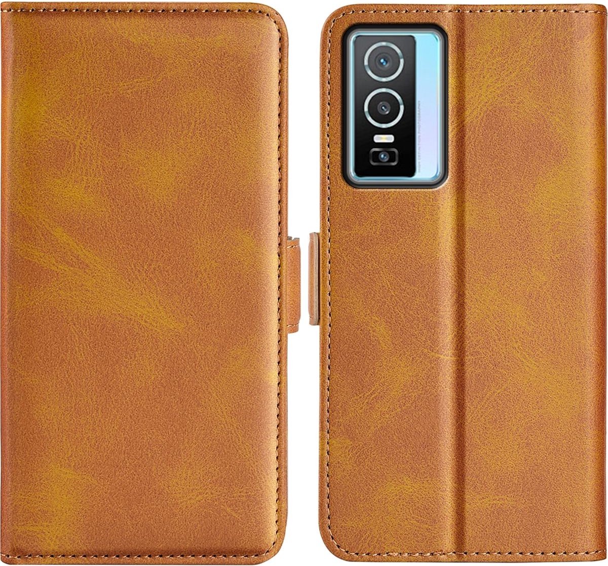 Mobigear Telefoonhoesje geschikt voor Vivo Y76 Hoesje | Mobigear Slim Magnet Bookcase Portemonnee | Pasjeshouder voor 3 Pasjes | Telefoonhoesje voor Pinpas / OV Kaart / Rijbewijs - Cognac