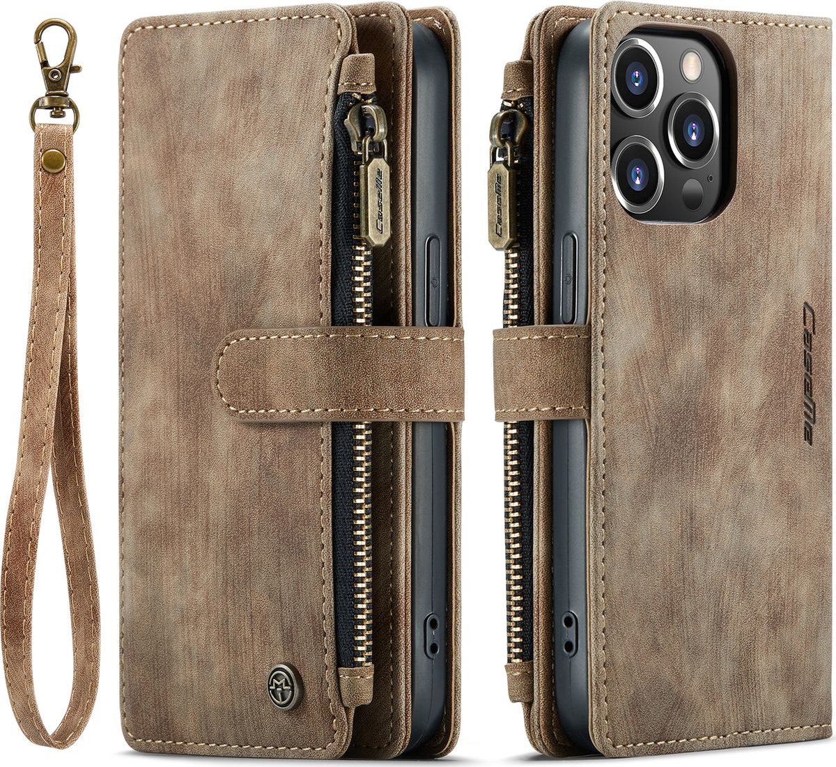 Apple iPhone 14 Pro Max Hoesje - Caseme - Serie - Kunstlederen Bookcase - Bruin - Hoesje Geschikt Voor Apple iPhone 14 Pro Max