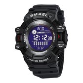 Shock bestendig Heren Horloge Zwart met Zwarte rubber band | Digitaal | Smael | Glow in dark | Mud Master | 8049 | Leger | Army | Grof | Licht | Rubberen band | Timer | shock Bestendig | Eyecatcher | Master|