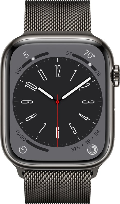 Apple Watch Series 8 - 4G - 41mm - Grafiet Roestvrijstaal - Grafiet Milanees bandje